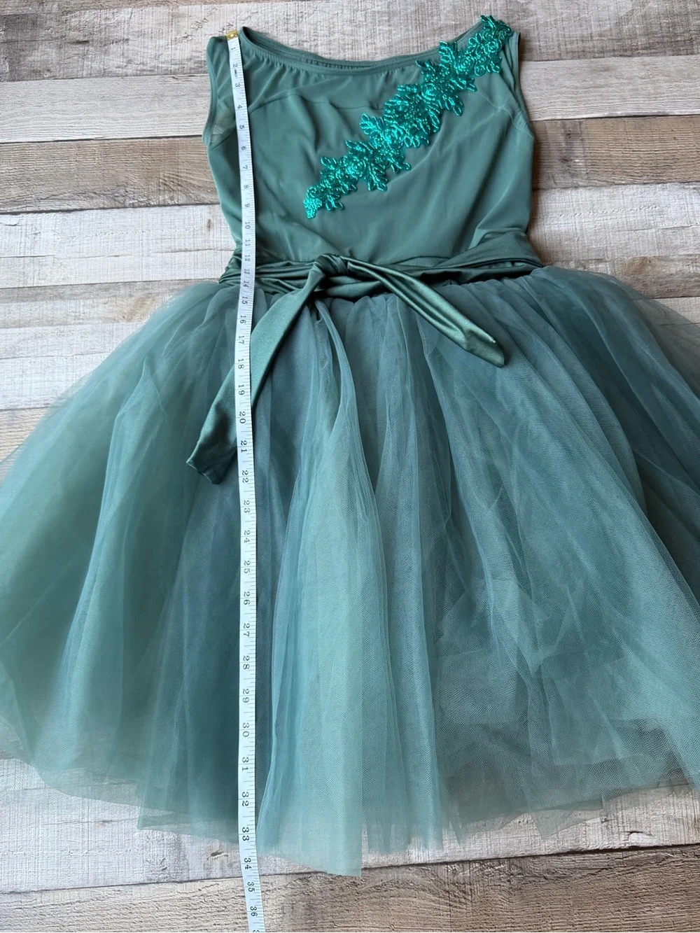 Weissman Girls XL Teal Green Floral Tulle Ballet Dance Costume Dress